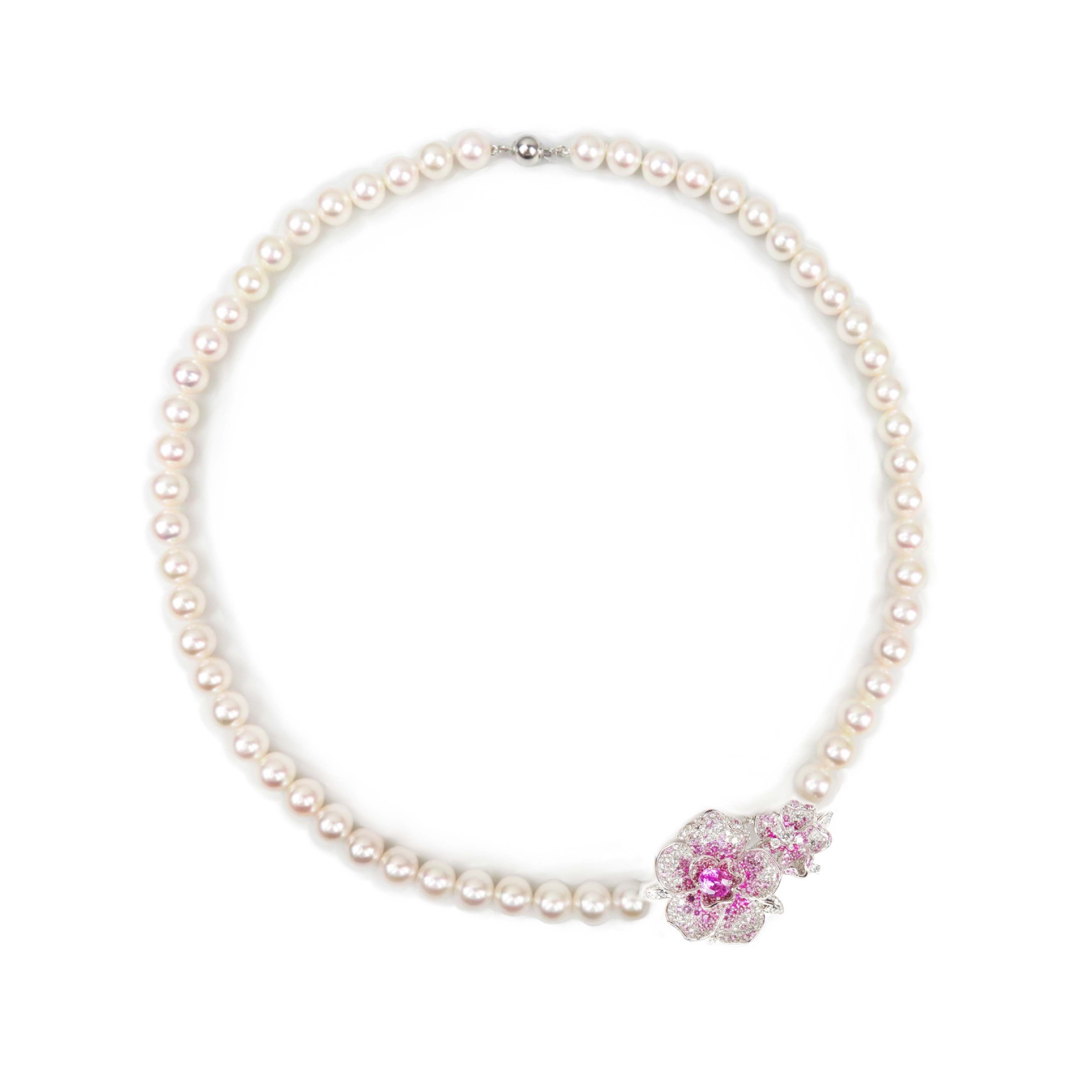 Garden Collection Necklace Pink Sapphire Pearl 18K