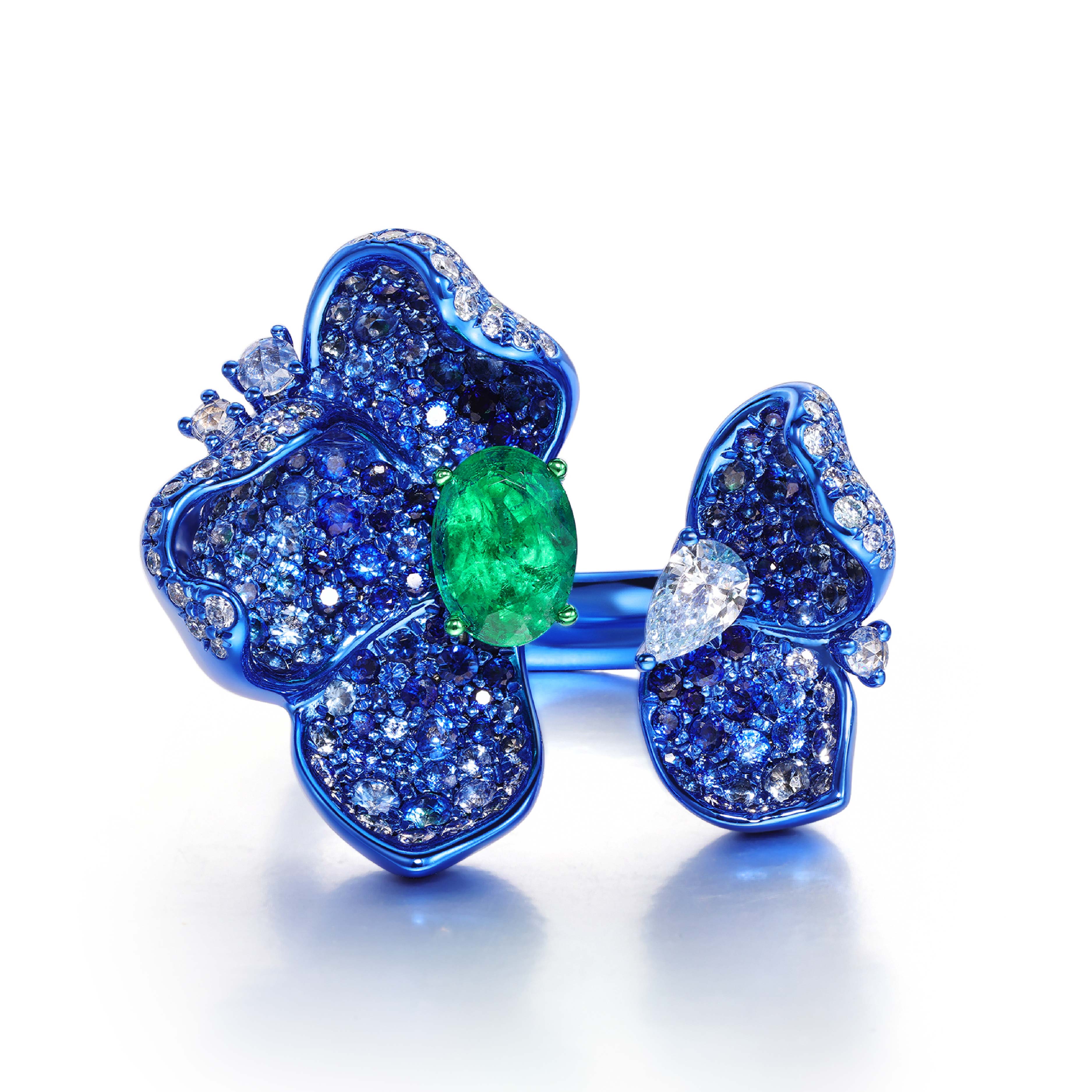 Garden Collection Ring Sapphire Emerald 18K